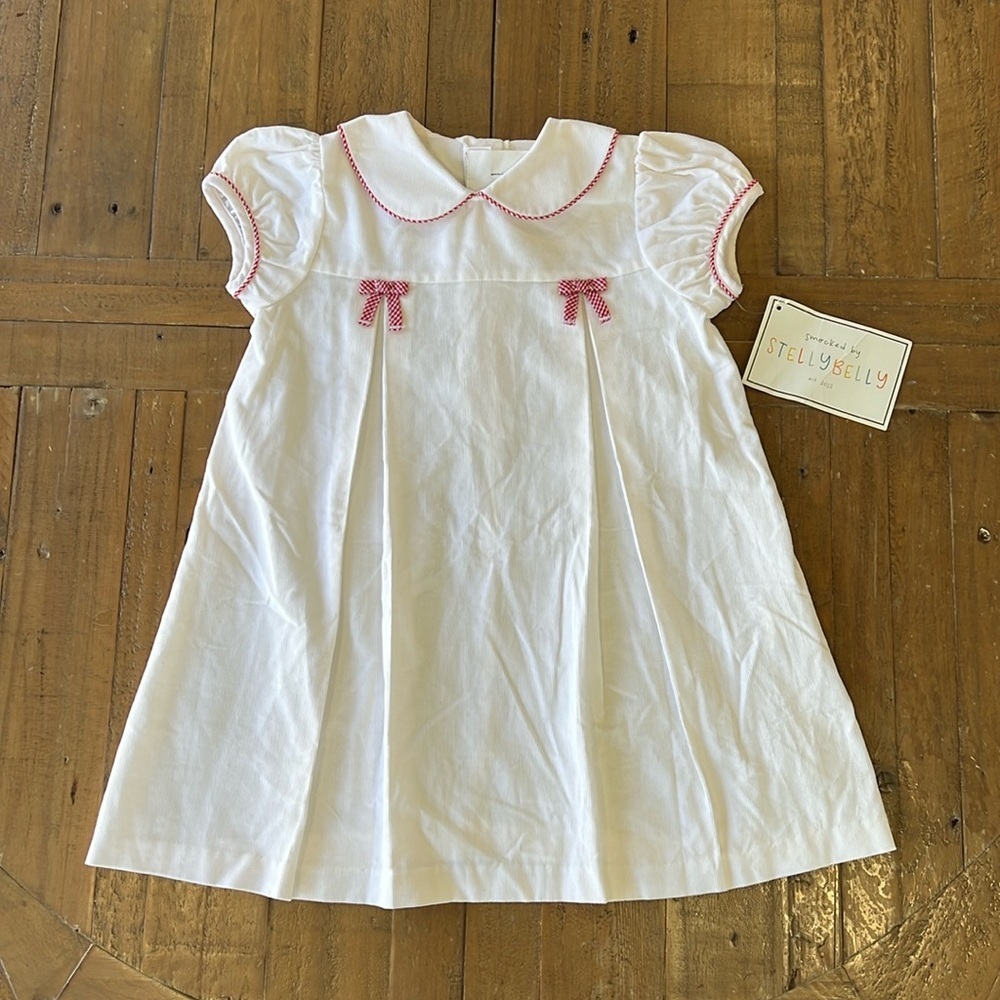 Stellybelly white corduroy red plaid piped dress nwt